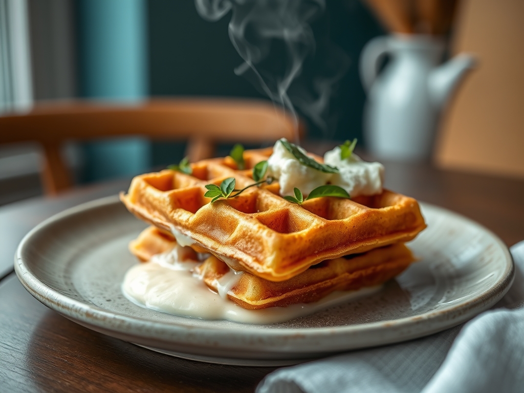 Waffles belgas con nata